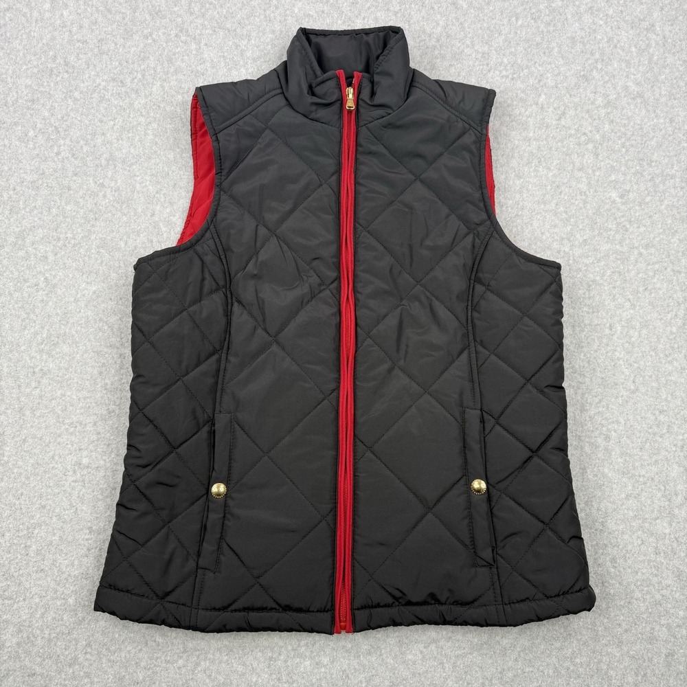 Lauren Ralph Lauren Vest Womens‎ Medium Black Quilted Puffer Full Zip Preppy